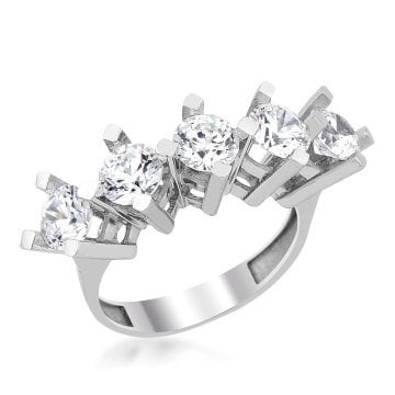 Beştaşlı 14 Ayar Beyaz Altın Yüzük 5.50 Gram