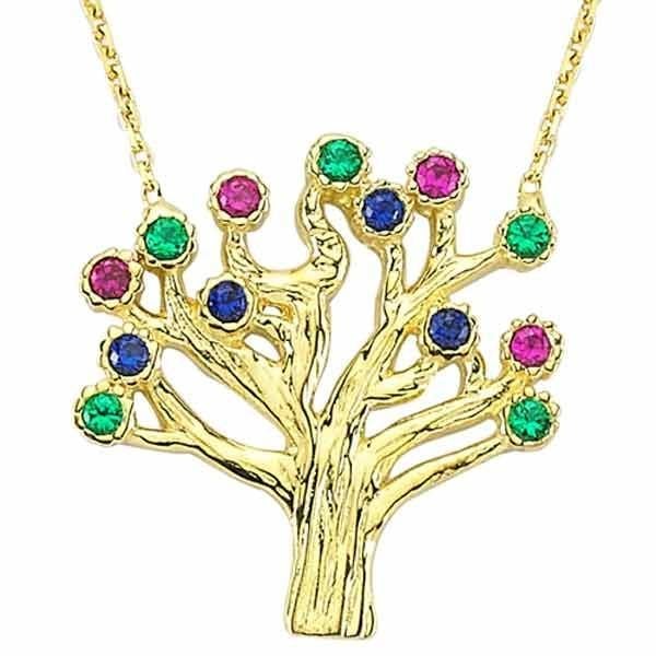 Soy Ağacı Kolye 2,18 Gram Renkli 14 Ayar Altın